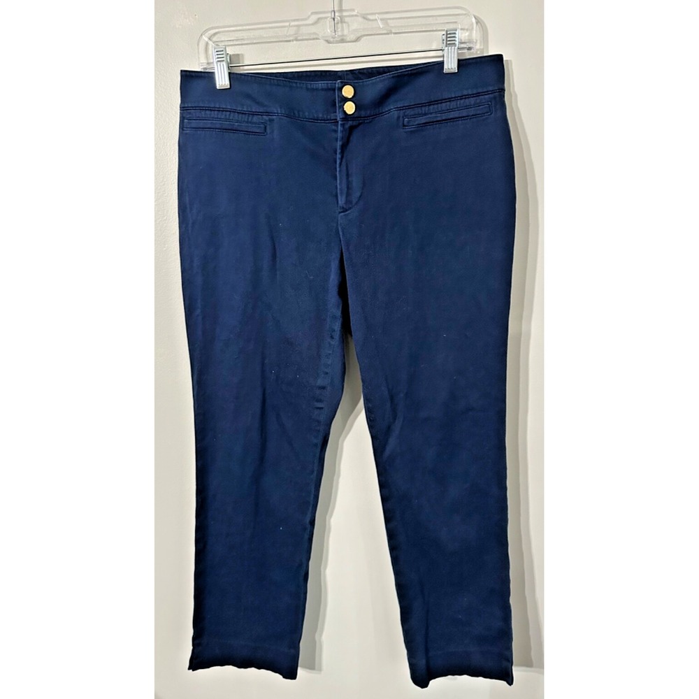 LRL Ralph Lauren Slim Blue Pants Size 10 Mid Rise Gold Buttons Career Casual - Picture 1 of 8